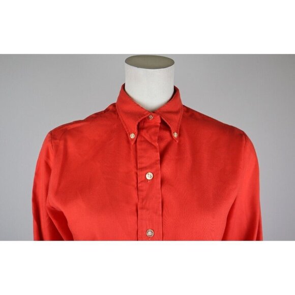 VINTAGE 70s WOMEN'S ORANGE LONG SLEEVE BUTTON-UP TOP - SIZE 36 - JEANIE - Picture 3 of 8